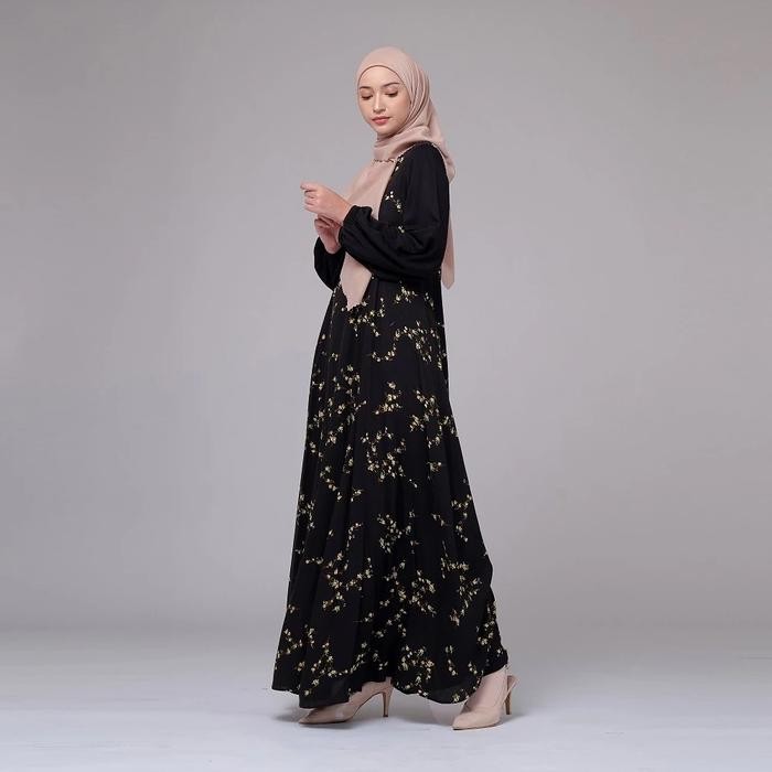 k468 Baju Gamis Muslim Syari Wanita Dewasa Terbaru Warna Hitam Dress Lebaran Pesta