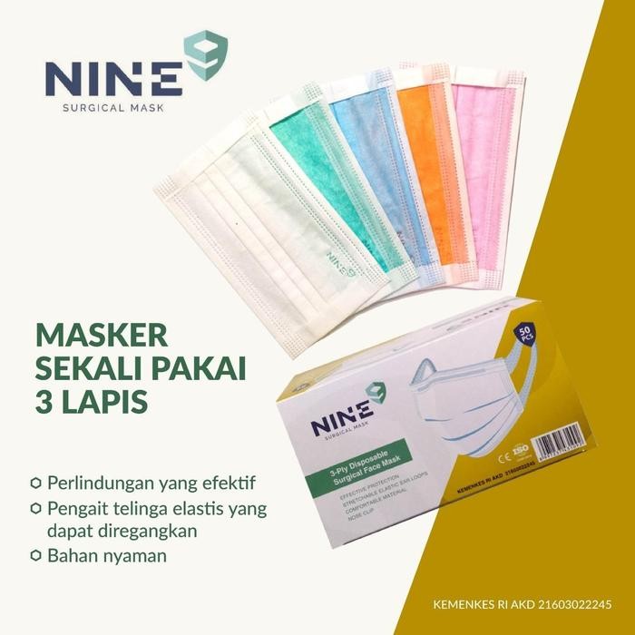 New MASKER NINE 3ply Medis Tali Lebar isi 50pcs