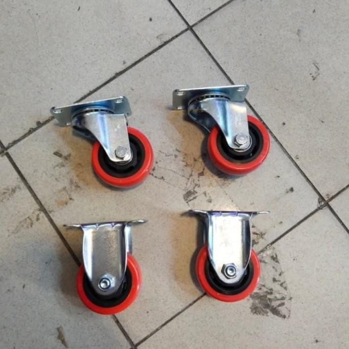 Roda Troli Pu Merah Medium Duty 3 Inch 1Set ( 2Hidup 2Mati)