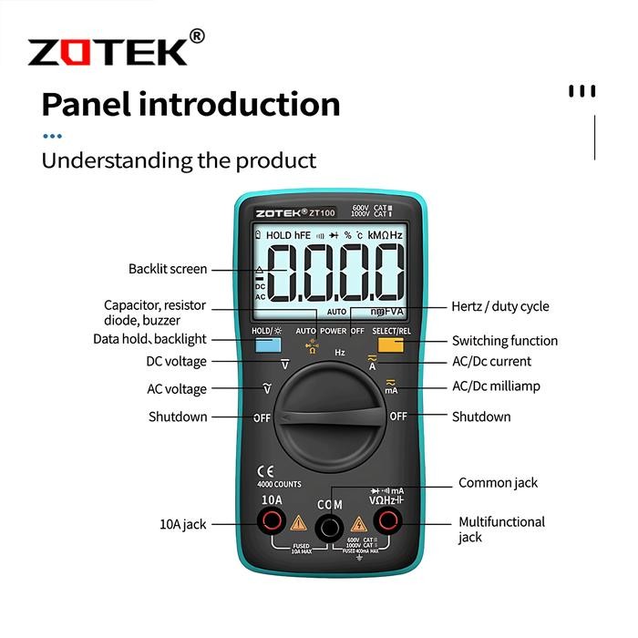 AVOMETER DIGITAL ZOTEK ZT100 / MULTITESTER DIGITAL ZOTEK ZT 100