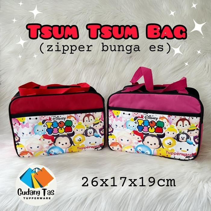 ASLI Tas bekal tsum2 Tupperware (zipper bunga es)// tas karakter READY STOCK