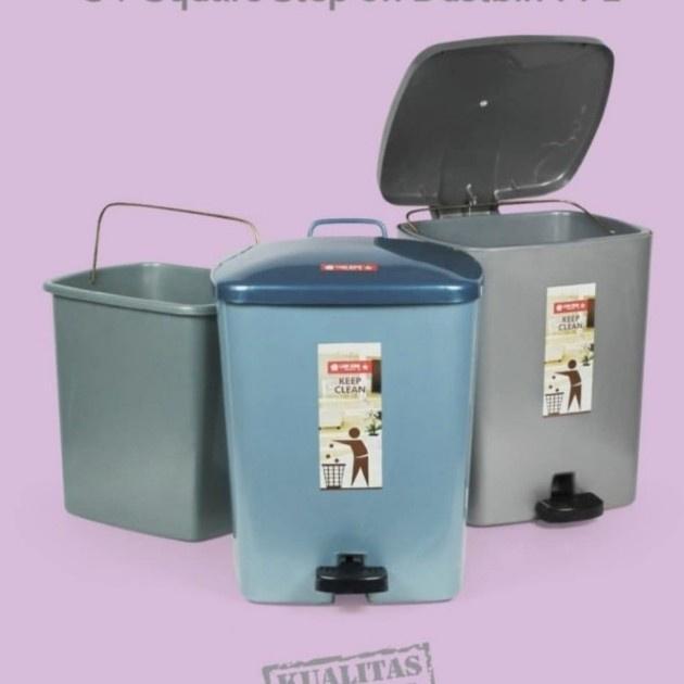 Tempat Sampah Injak Segi Abu Plastik Awet Kuat Murah Tebal Premium Lion Star 14 Liter + Ember Kotak 