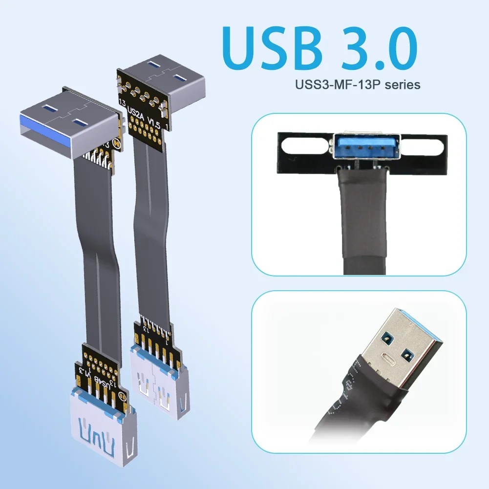 ADT-LINK USB 3.0 EXTENSION FLAT DATA CABLE MALE TO FEMALE DATA FLEXIBLE RIGHT ANGLED EXTENDER CORD