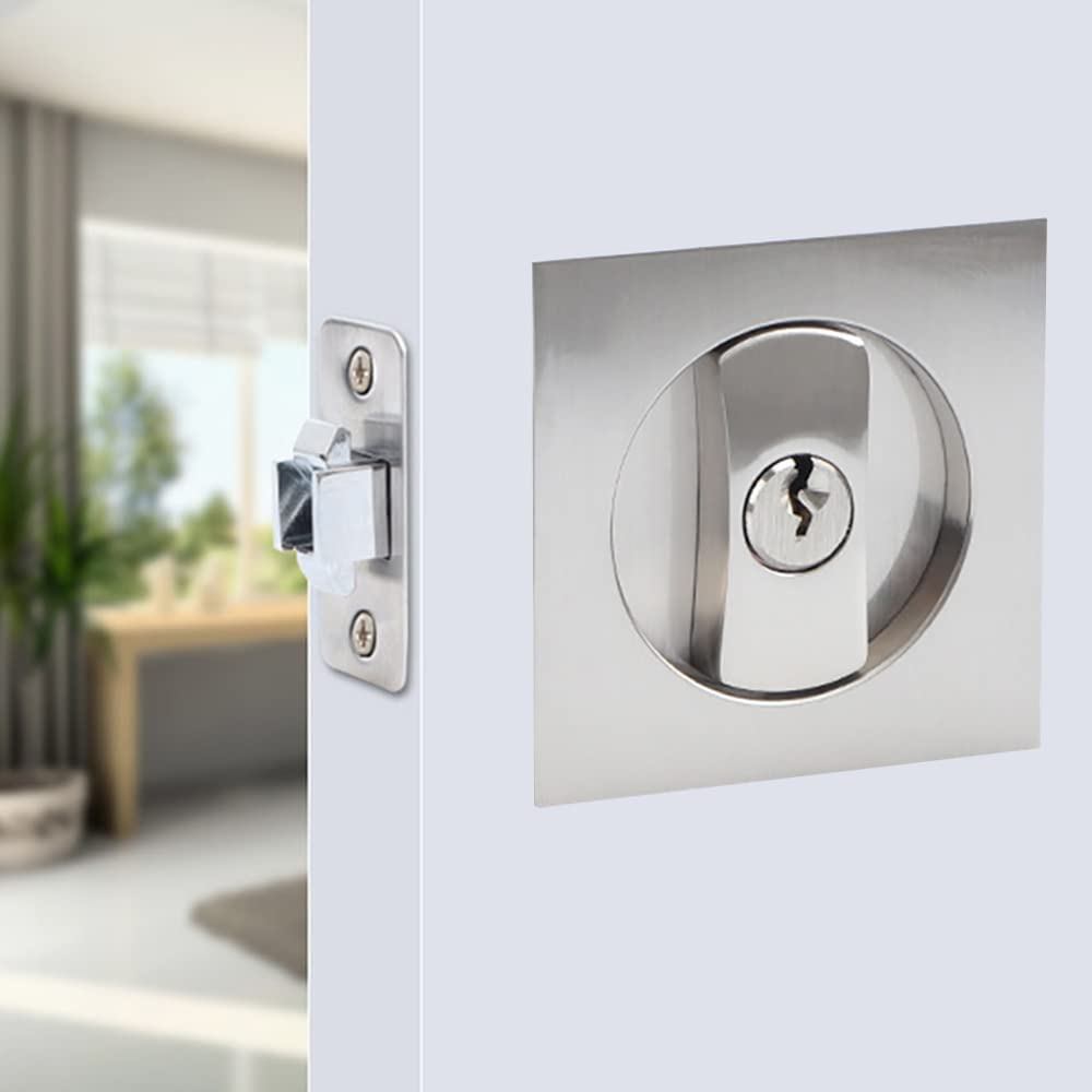 Privacy Pocket Door Lock with Keys Square Sliding Barn Door Lock