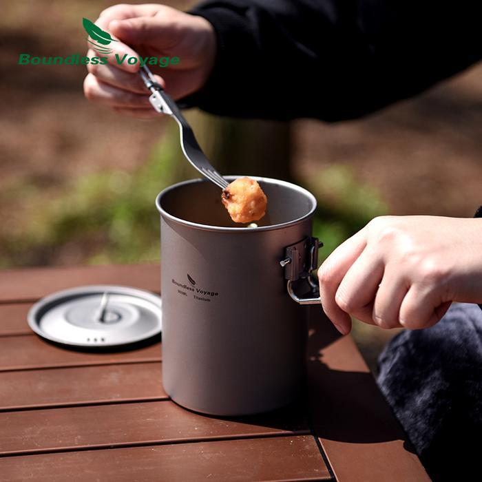 BRAY Titanium Pot,900ml Folding Handle, Portable Outdoor Camping Hiking Picnic Cookware Titanium