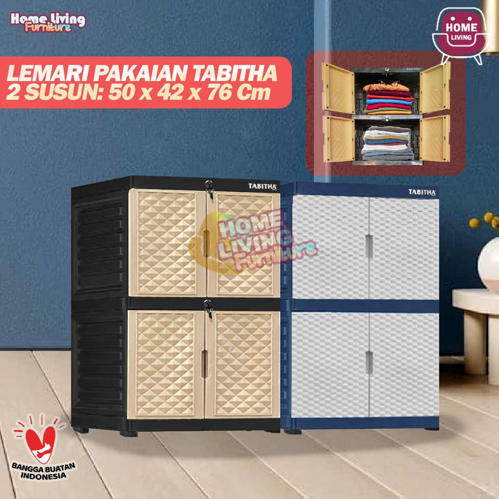 LEMARI TABITHA 2 SUSUN FULL KUNCI LEMARI PAKAIAN PLASTIK SUSUN 2 LEMARI MINI LEMARI PLASTIK TABITHA