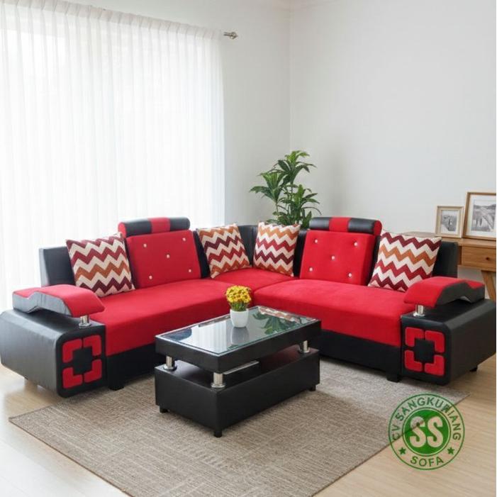 sofa tamu-sofa sudut-sofa ruang tamu-sofa murah-sofa L sudut-sofa-sofa stool - merah hitam