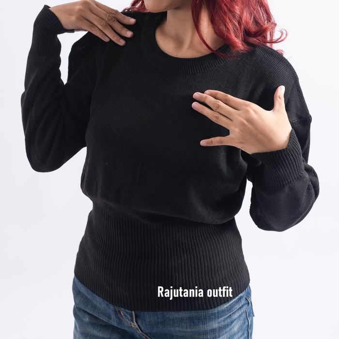 Terbaru Gemma Sweater Rajut Wanita Model Ban Bawah Knitwear Top Atasan Baju Basic Warna Cream