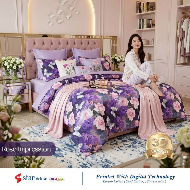 Bedcover & Sprei Premium Katun STAR3D Motif Rose Impression