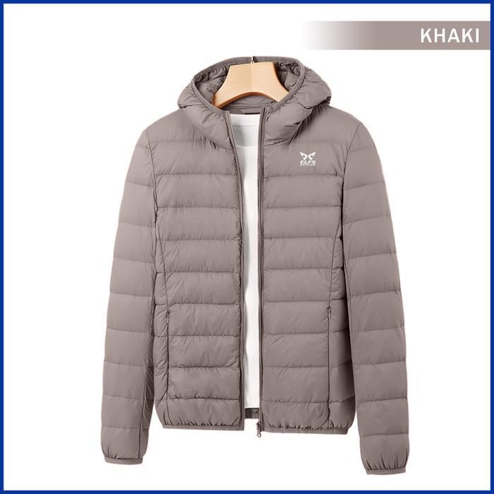 Jaket Gunung Hiking Winter Wanita ELFS ACTIVE PUFFIN Hoodie Jacket Bulu Duck Down Ultralight - Khaki