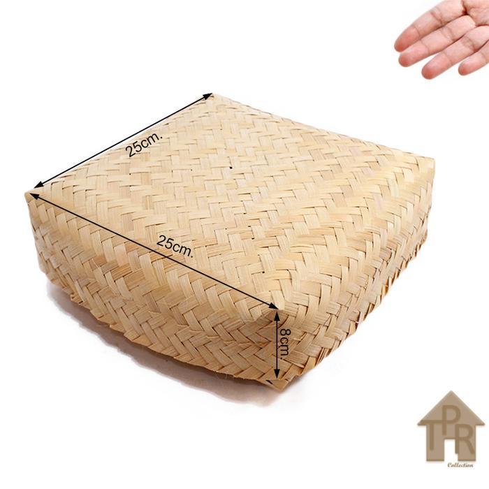 Besek Bambu Natural Tradisional Kotak Tempat Nasi Kotak Hampers 25x25x8cm D25 Wadah Nasi Multifungsi