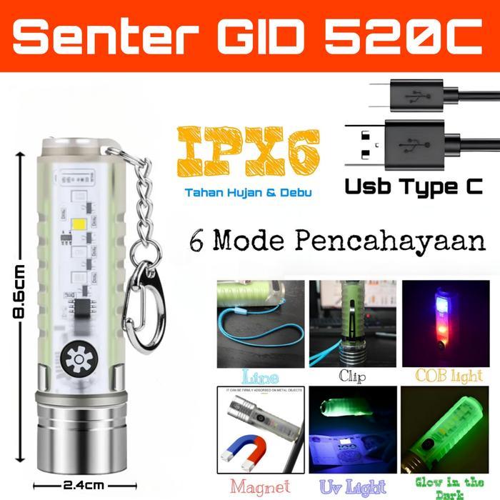 Senter Transparan Magnet Zoom in out Cas 8 Mode Warna 30W Waterproof Flashlight 520A 520 Series - 52