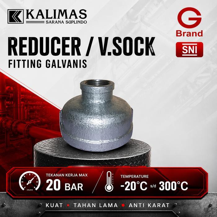 Reducer / V. Sock Galvanis Besi d. 3 x 1 Drat BSPT (G) | Sambungan fitting pipa besi