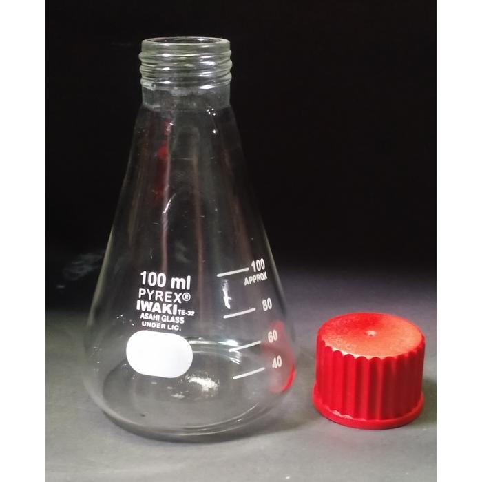Erlenmeyer 100Ml Tutup Ulir Pyrex Iwaki Erlenmeyer Screw Cap Gl 25