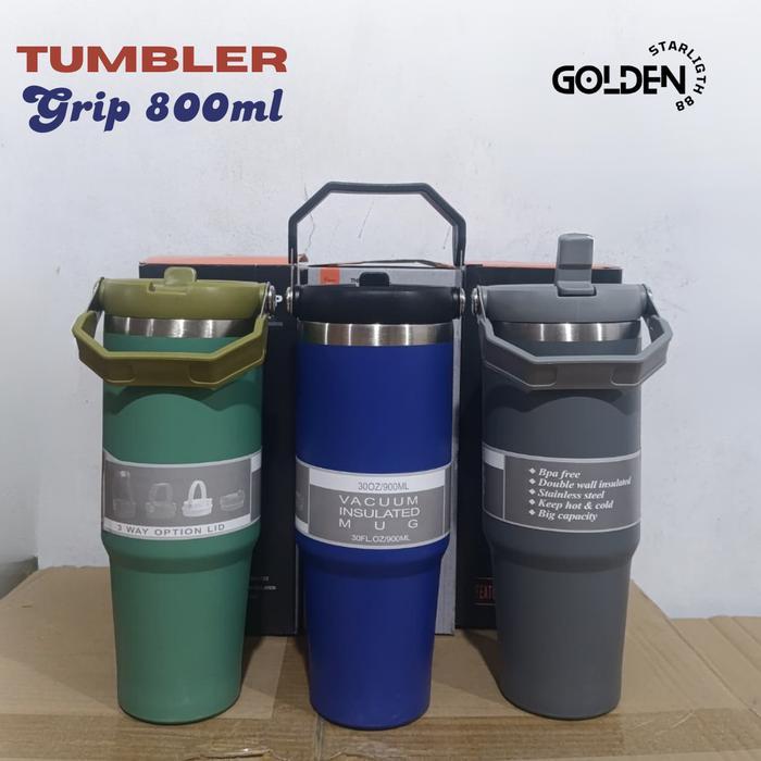 Tumbler Tyeso Handle Vacuum Insulated 890ml SUS 304 dengan Sedotan & Pegangan Tahan Lama Anti Tumpah
