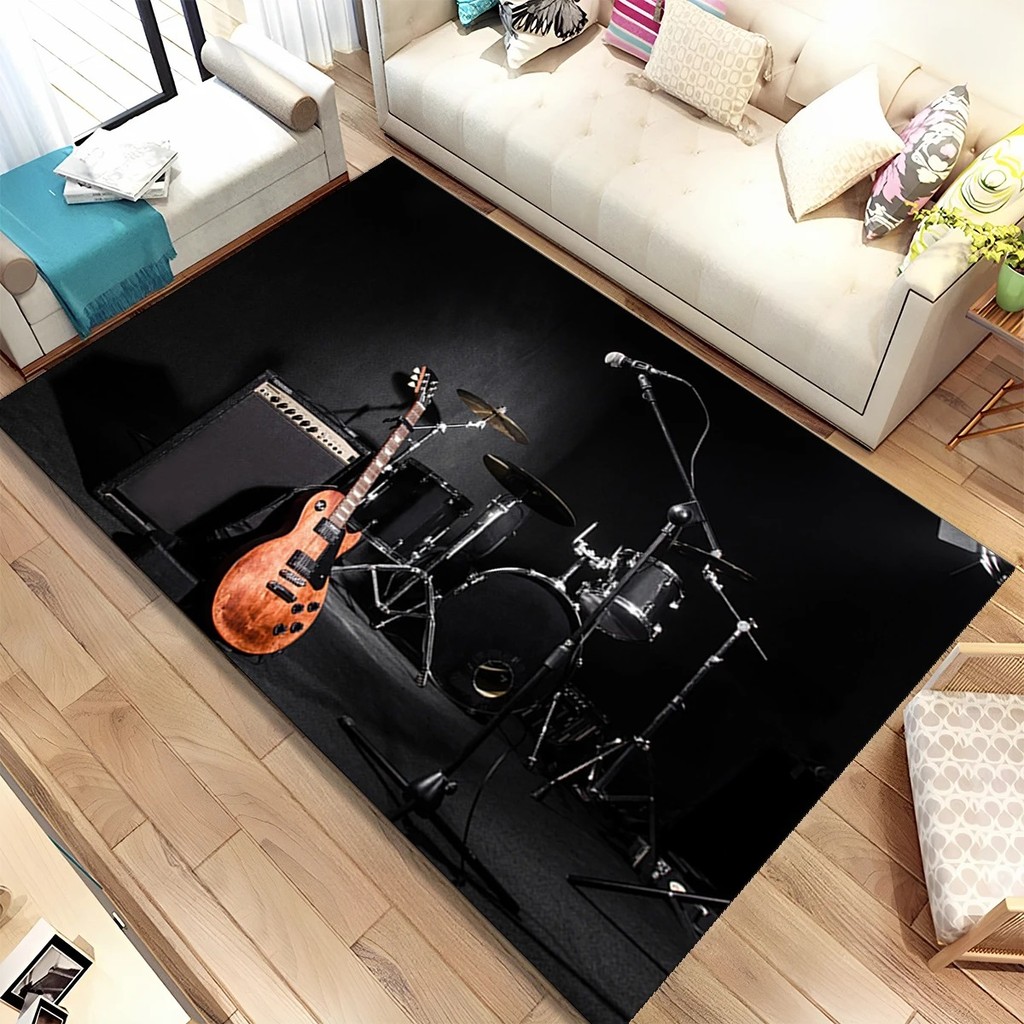 3D Gitar Bass Instrumen Fender Musik Tanda Karpet Karpet untuk Ruang Tamu Kamar Tidur Rumah Sofa Dek