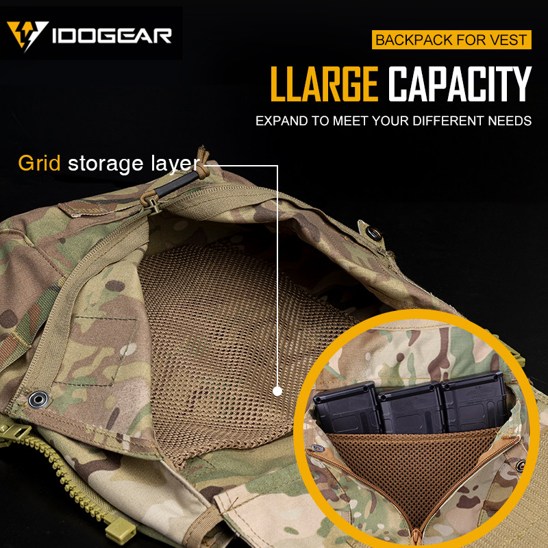 IDOGEAR Tactical Zip on Panel Pouch Backpack Plate Carrier Bag for CPC AVS JPC2.0 Vest 3531