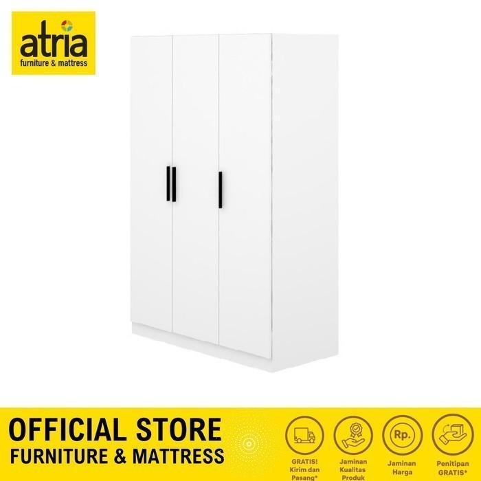 Atria Lemari Pakaian Lemari Kayu 3 Pintu Tarik Arwyn White