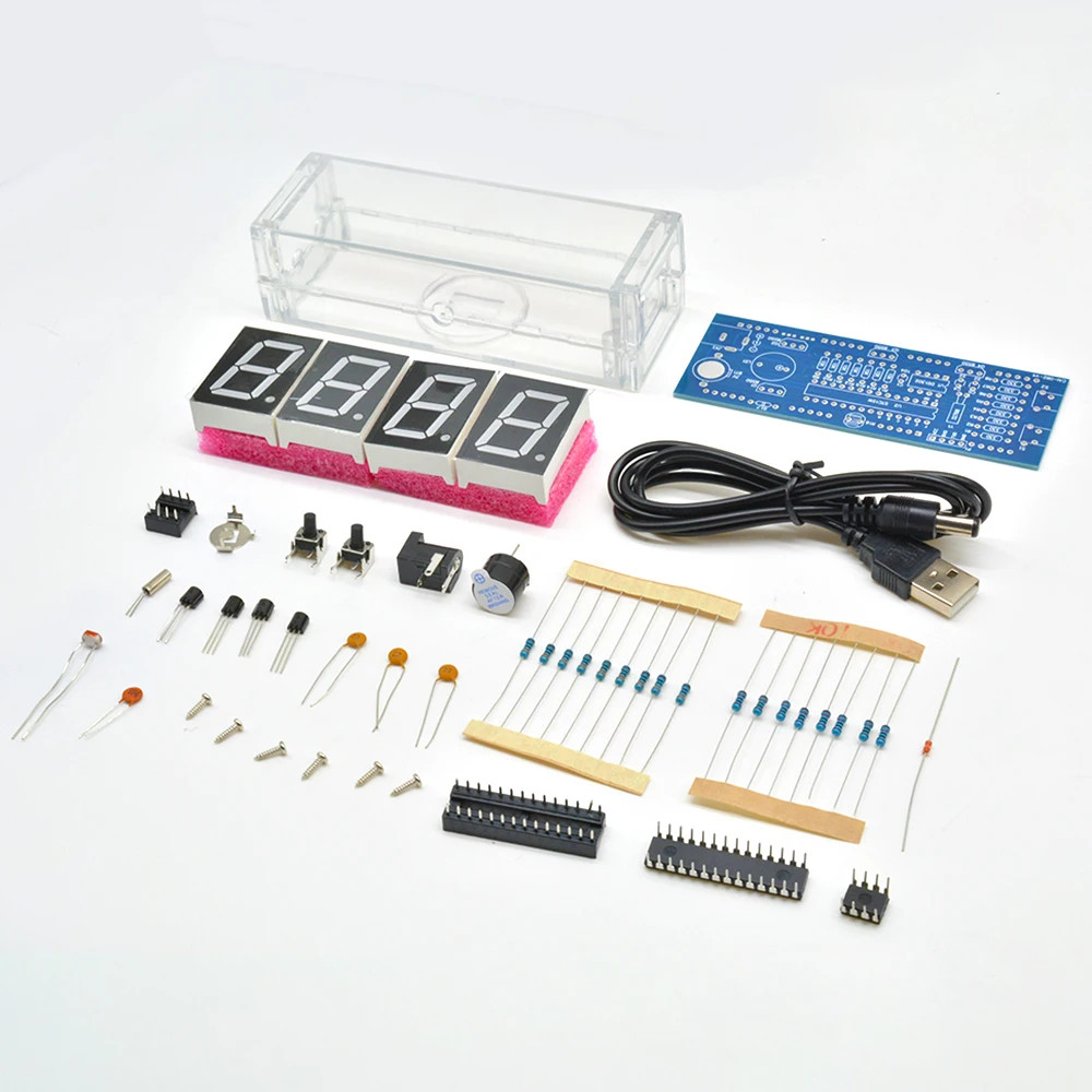 DIY Electronic Kit Clock LED Microcontroller Kit Digital Clock Time Light/Voice Control Temperature