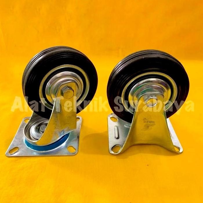 NEW - RODA KARET 8" INCH HIDUP MATI BAN TROLLEY ETALASE HITAM TROLI GEROBAK