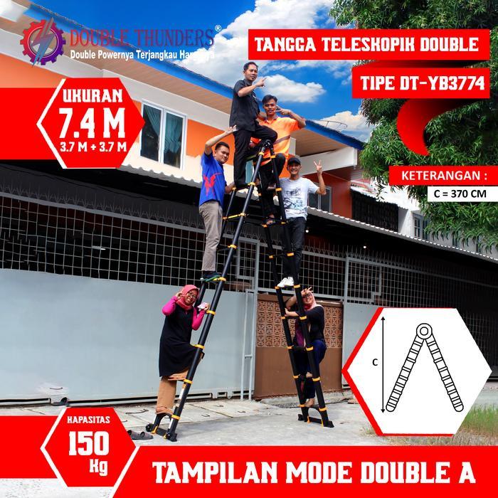 DT YB3774 Tangga Lipat Double Teleskopik 3.7M + 3.7M 7.4 Meter tangga spiral minimalis