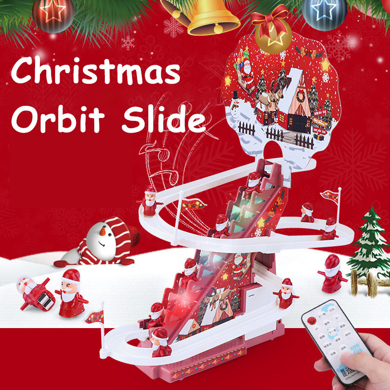 Santa Claus Automatic Climbing Ladder Electric Christmas Rail Slide Educational Music Toys Kids Gift