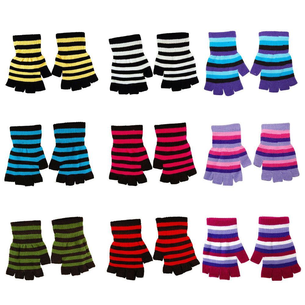 Striped Knitted Gloves Thicken Knit Mittens Comfortable Elastic Gothic Fingerless Gloves Unisex