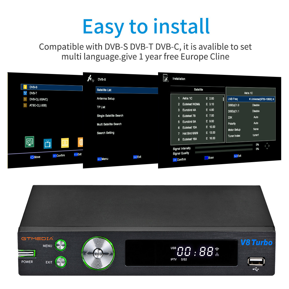 New TV Decoder GTMedia V8 Turbo DVB-S2/S2X DVB-T2 DVB-C Europe Spain Italy Portugal TV Set-top Box B