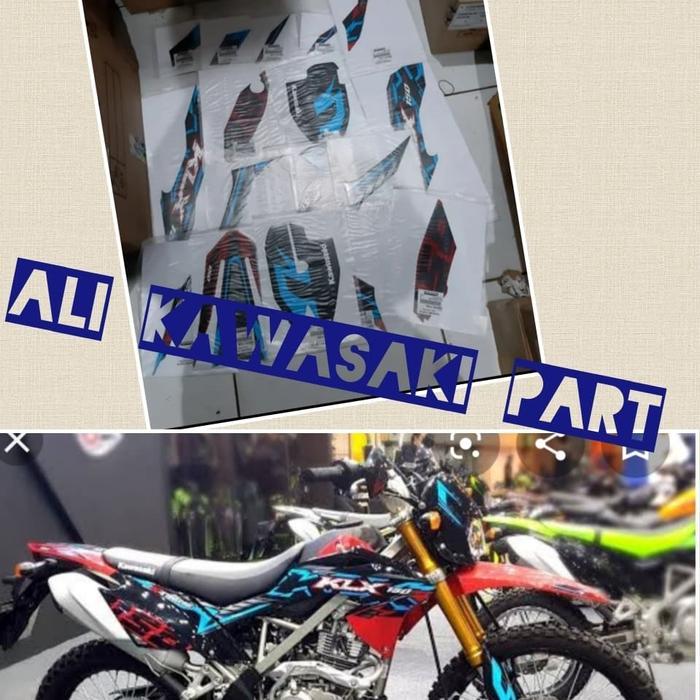 Stiker Striping Decal Body Klx 150 Bf Extreme Biru Original