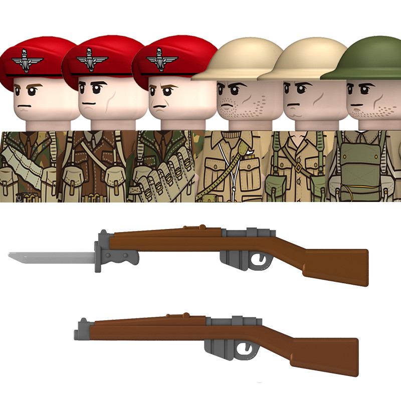 MOC WW2 Britain Military Soldeirs Building Blocks Air Force Army Infantry Helmets Weapons Gun