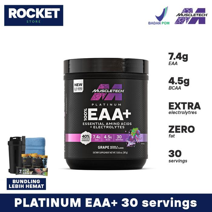MuscleTech Platinum EAA+ 30 Servings USA Essential Amino Acids + Electrolytes 7.4g EAA & 4.5g BCAA