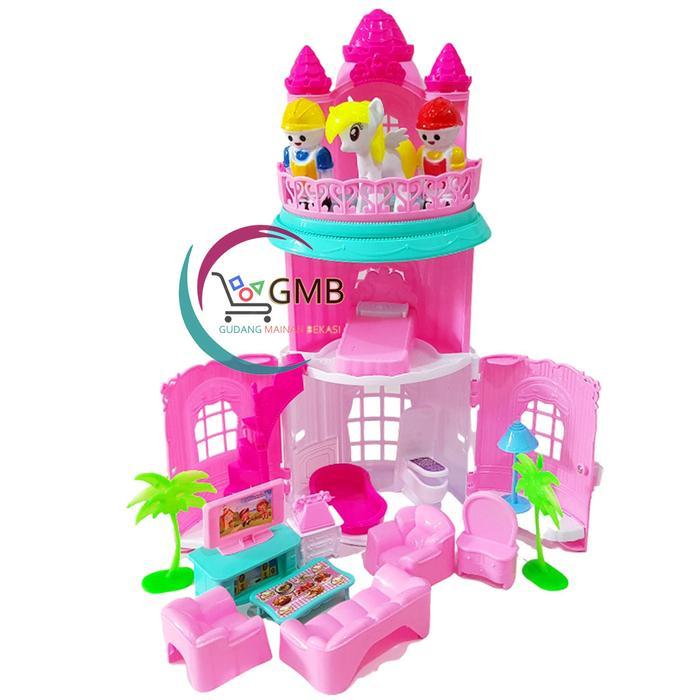 Playful Minds - Mainan Anak Perempuan Lh4 Istana Princess Kastel Pony 3 Lantai Mainan Rumah Istana