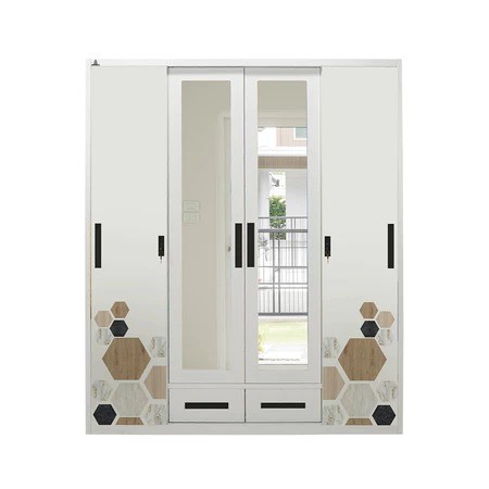 OSWS 4P2L / Lemari pakaian 4 Pintu sliding dan 2 laci / Lemari pakaian 4 Pintu Besi olymsteel / Drop