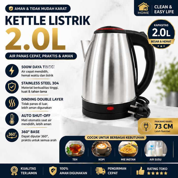 COD Leeone Ketel Listrik Pemanas Instan Rumah Tangga 2L Ketel Listrik Kapasitas Besar Ketel Listrik