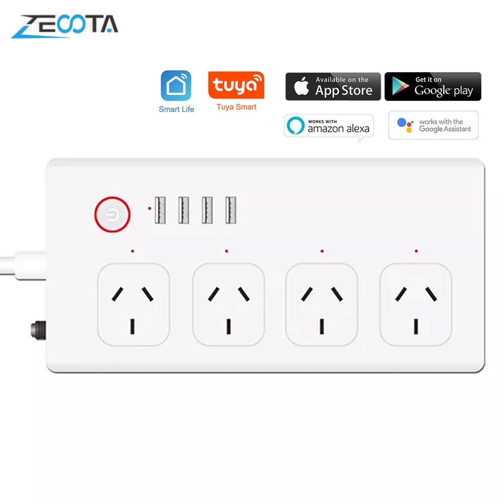 Wifi Smart Tuya Power Strip Surge Protector 4 AC AU Outlet Plug