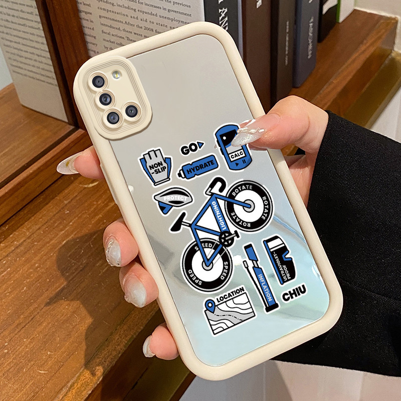Casing Hp Untuk Samsung Galaxy A31 Case Sepeda olahraga Kasing Mirror Cesing Akrilik Silikon Softcas
