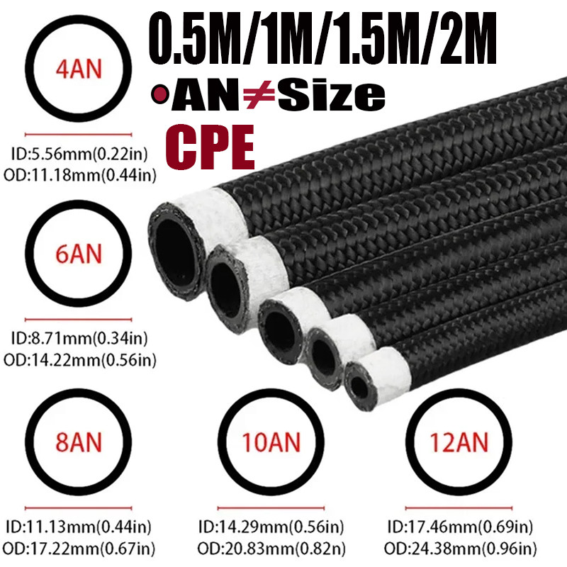 IMPORT 0.5M/1M/1.5M/2M 4AN 6AN 8AN 10AN 12AN Fuel Hose Oil Gas Cooler Line Pipe Tube Nylon Stainless