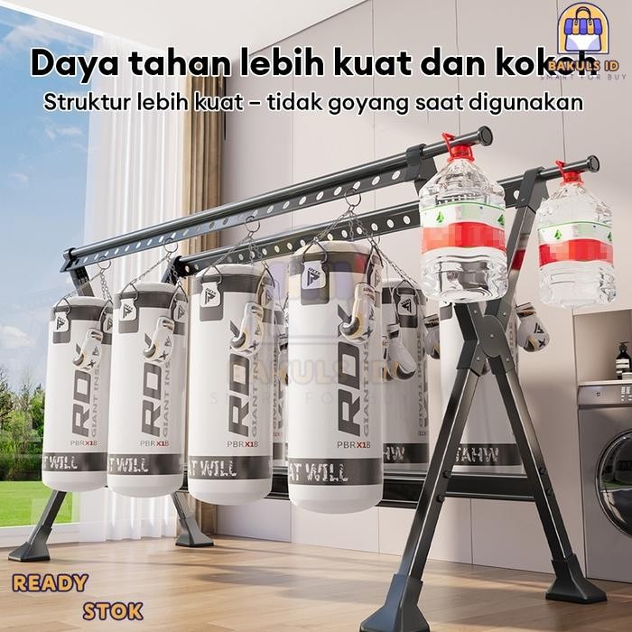 Jemuran Baju Besi Kuat Besar Jemuran Lipat Aluminium Jumbo Dengan Gantungan