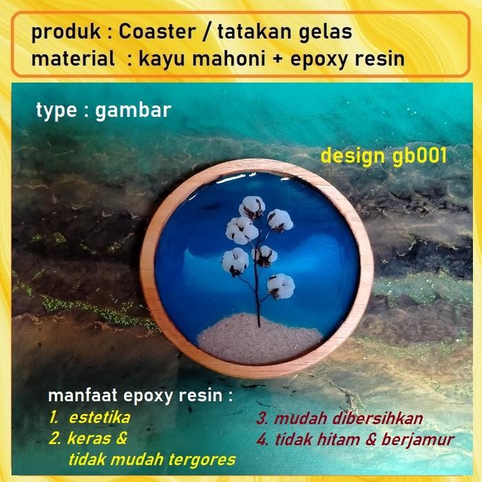 tatakan gelas : kayu + epoxy resin - D 90 mm