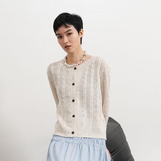 This Is April Baju Cardigan Polo Rajut Outerwear Wanita Hazel Top Blue dan White