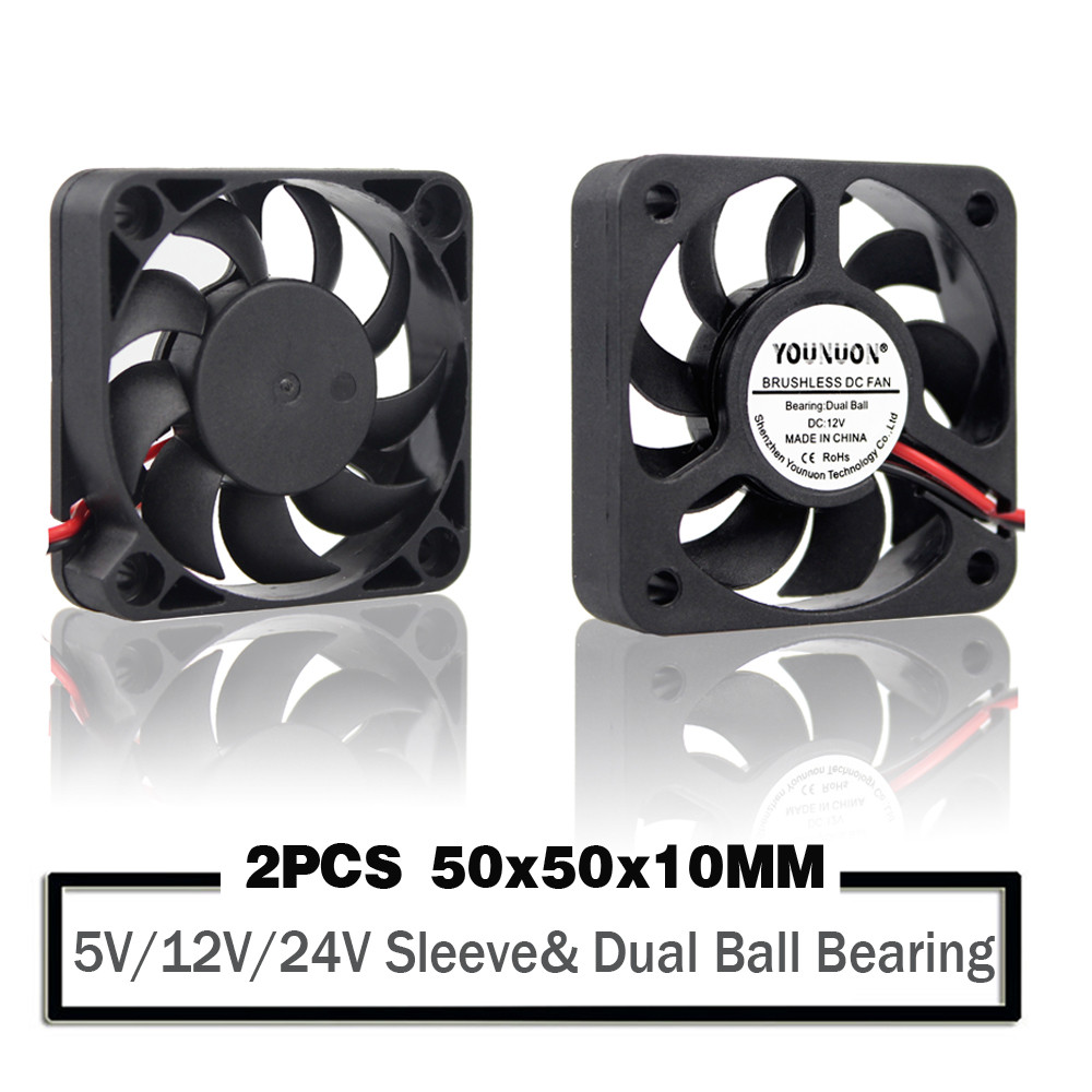 2 Pieces 5V 12V 24V 5010 50Mm Fan Ball Bearing 50X50X10Mm Fan 5010 Cooling Fan 5Cm Pc Laptop