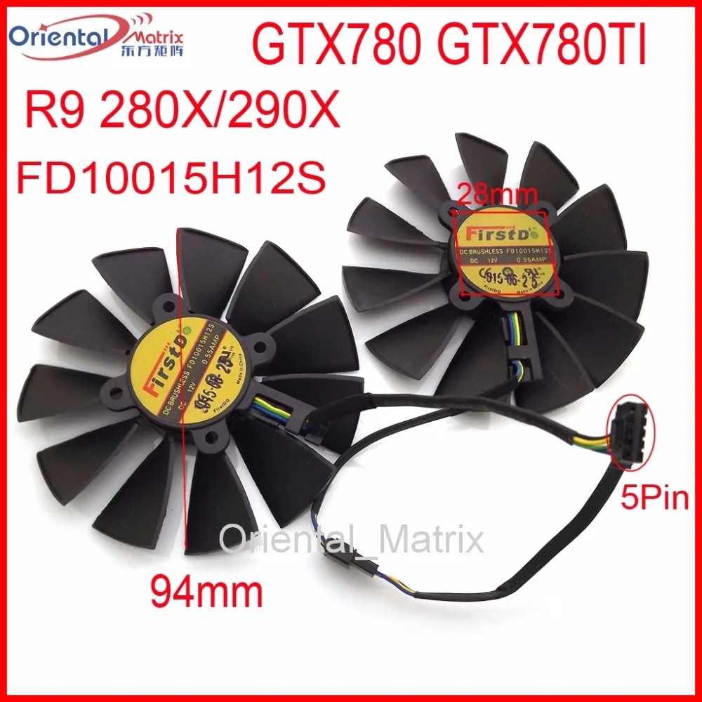 2Pcs/Lot 12V 0.55A 94Mm Vga Fan 28*28*28*28Mm 5Pin For Asus Gtx780 Gtx780Ti R9 280X 290X Graphics