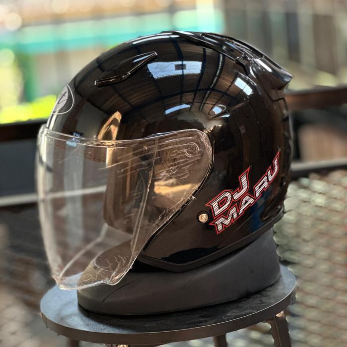 Helm Model DJ MARU Helm halface ber- FREE STICKER RGV - HITAM GLOSS, M 53-55