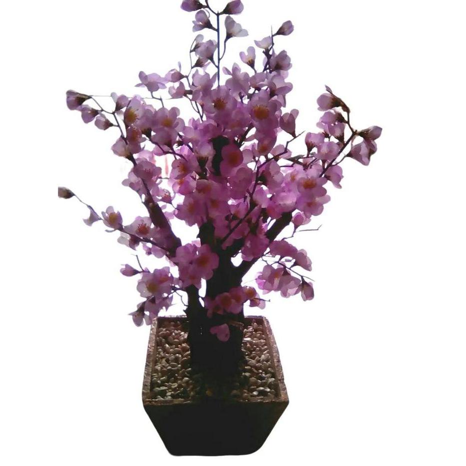 Bunga Plastik Bonzai Sakura dengan Pot Tinggi 50cm - Pilihan Warna Kuning