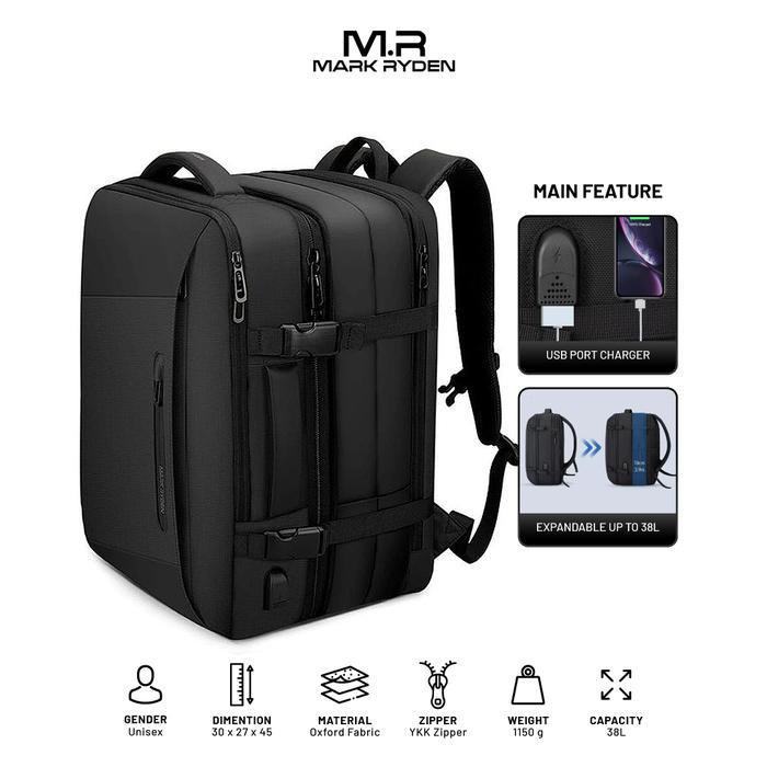 Mark Ryden MR9299KR Backpack Bag USB - Tas Ransel Laptop 17" - BLACK