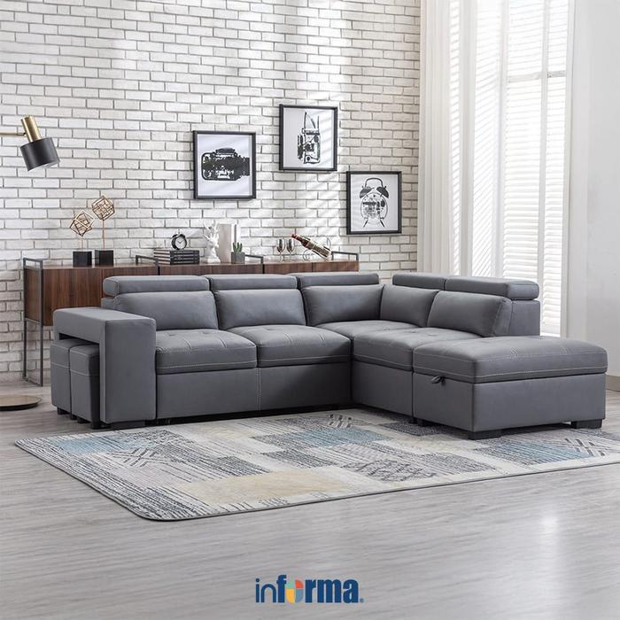 Informa Carson Sofa Bed Sudut Dengan Penyimpanan Fabric Kanan - Abu-Abu Tempat Tidur Sofa Dipan Ruan