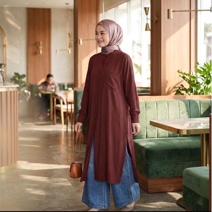 JTTOP" ALZENA LONG TUNIK BY SAUQIA RAYON TWILL PREMIUM KANCING AKTIF BUSUY FASHION MUSLIM PANJANG