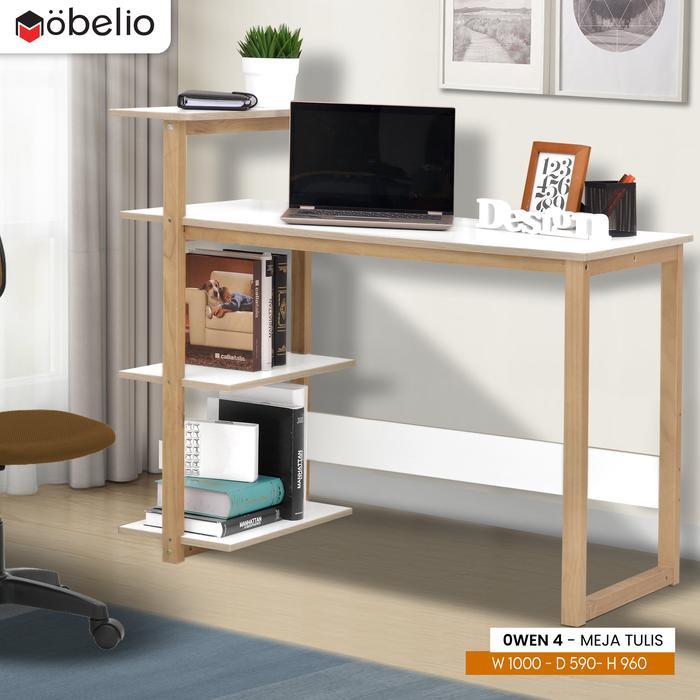 Promo Mobelio - Owen 4 Meja Belajar Tulis Rak Bertingkat Minimalis