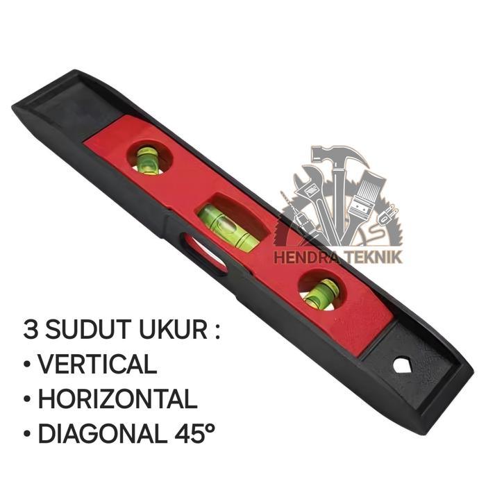 NEW WATERPAS MAGNET 9" WATERPASS TORPEDO 225MM PENGGARIS AIR PENDEK MISTAR TIMBANG MINI 22.5CM