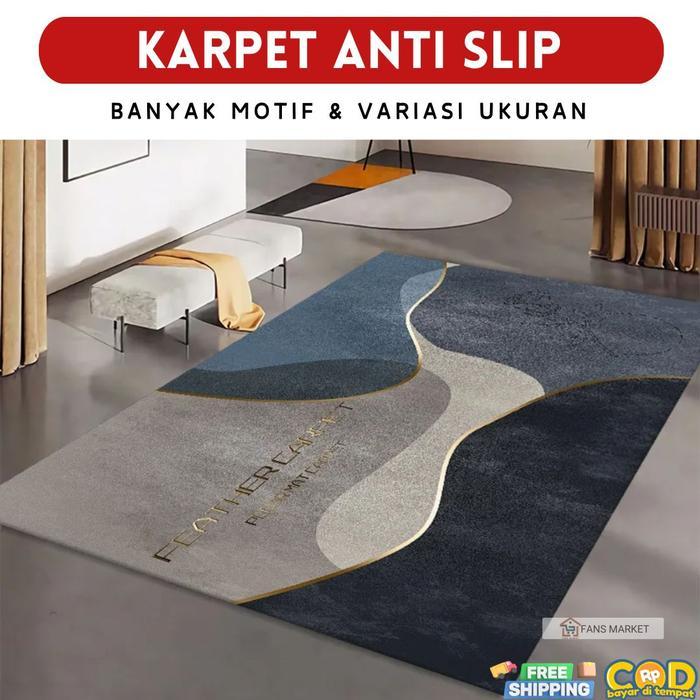 Karpet Lantai Nordic Premium - Karpet Ruang Tamu Minimalis Motif Abstrak Flanel Beludru Lembut